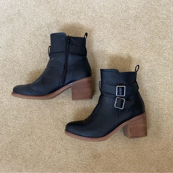 MIA Black Heeled Boots with Buckle Accents - Picture 2 of 7